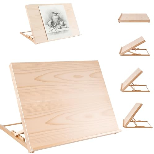 Tischstaffelei Holz, A2 Zeichenbrett Staffelei Workstation, 65x51cm Verstellbare Staffelei Tisch, Faltbarer Tragbarer Leinwand Ständer, Tisch Staffeleien Zeichentafel für Gemälde Kunst & Handwerk