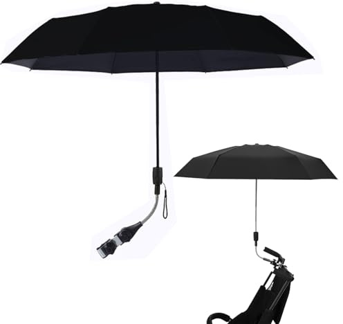 AXVRAV Sonnenschirm Kinderwagen UV Schutz, UPF50+ Universal Sonnenschirm Buggy für Rund- und Ovalrohre 360° Flexibler 95 cm Durchmesser Effektiv Sonnenschutz Regenschirm für Kinderwagen, Schwarz