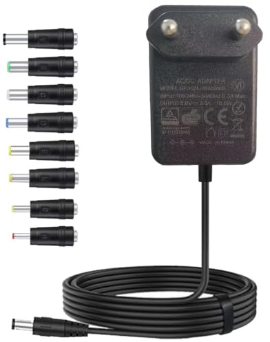 5V Netzteil 2A 5 Volt AC DC Adapter 100-240v 50-60hz Steckernetzteil mit 5.5 x 2.1mm DC-Stecker und 8 Spitzen 5 V Netzgerät Power Supply für LED-Licht mehr 5V2A-Geräte, DC5V-Transformator 1,5 m