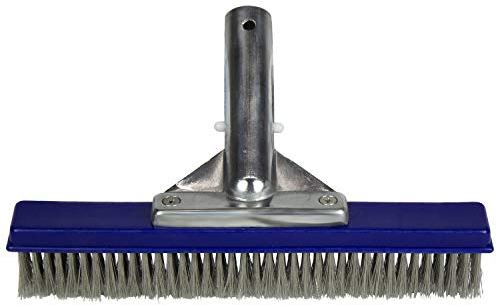 Poolmaster Spazzola per alghe da piscina con retro in alluminio da 25,4 cm, con setole in acciaio inox, collezione classica, costruita con materiali durevoli, argento