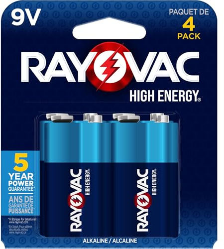 Rayovac High Energy 9V Batteries (4 Pack), Alkaline 9 Volt Batteries