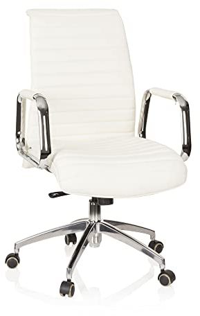 hjh OFFICE 600912 Chefsessel ASPERA 10 Leder Weiß/Chrom hochwertiger Bürostuhl, mittelhohe Rückenlehne