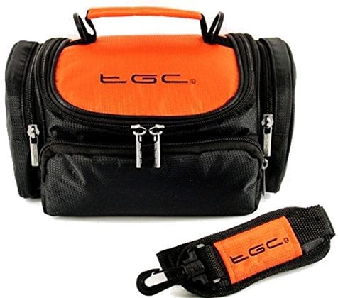 TGC New Hot Orange & Black Deluxe Shoulder Carry Case Bag for The Canon VIXIA HV40 Camcorder & Accessories - Cables - Charger - Batteries - Memory Card - Etc.