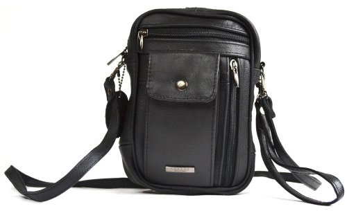 Herren Lorenz Herren Tasche Leder Schwarz with Wrist & Shoulder Strap - Schwarz