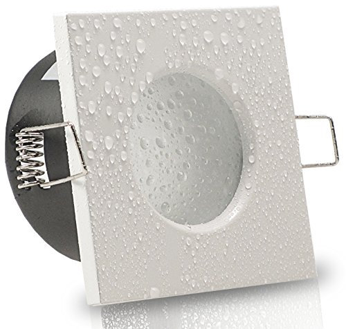 trendlights24 Aqua Base IP65 Decken Einbauleuchten Bad eckig - 2er Set 230V LED 5,0W Kaltweiß - Weiß - Einbaustrahler für Feuchtraum & außen