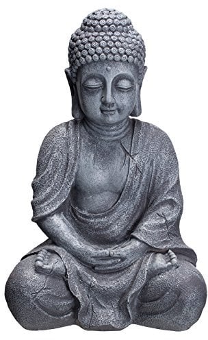 Tassorm Buddha B4018S Steingrau Figur 37cm Statue groß Büste Gartendekoration aus Kunststein Polyresin