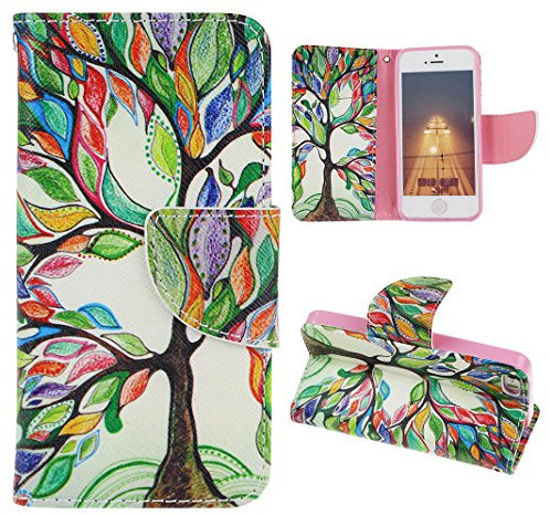 iPhone SE Flip Cover, iPhone 5 Handyhülle, iPhone 5S Case, Moon mood® Flip Case Brieftasche für iPhone 5/5S/SE Leder Hülle Wallet Case Schutzhülle Bumper Handytasche Bookcover Handy Etui Schale