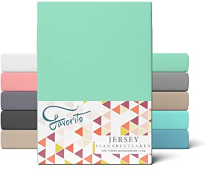 Favorito Topper Spannbettlaken Jersey Baumwolle 180x200-200x200 cm – Lagune | Für Topper · Rundumgummi · Steghöhe 5–10 cm · Trocknergeeignet · 130 g/m² · 100% Baumwolle · STANDARD 100 by OEKO-TEX