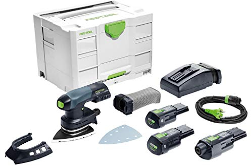 Festool Levigatrice a delta a batteria DTSC 400 Li 3,1 I Set (con batteria, caricatore rapido, adattatore di alimentazione (con cavo di alimentazione plug it), scarpe abrasive, protezione, sacchetto