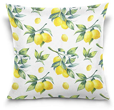 Use7 Dekorativer Kissenbezug, quadratisch, Vintage-Stil, Zitronengelb, Obstblätter, Sofa, Bett, Kissenbezug (40 x 40 cm), beidseitig