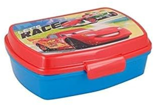 ALMACENESADAN 2077; Sandwichera rectangular multicolor Cars, producto de plástico reutilizable, libre BPA. Dimensiones interiores 16,5x11,5x5,5 cm