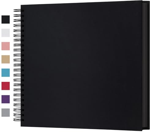 12 x 12 Inch DIY Scrapbook Photo Album Hardcover Kraft Blank Black Page Wedding and Anniversary Family Photo Album (Black, 12Inch)