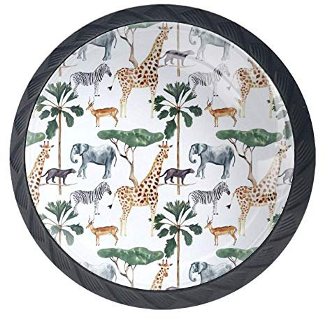 Safari Animal Print 4 Pcs Crystal Glass Cabinet Dresser Knobs Drawer Door Cabinet Knobs Pull Handles for Kitchen Bathroom Unique