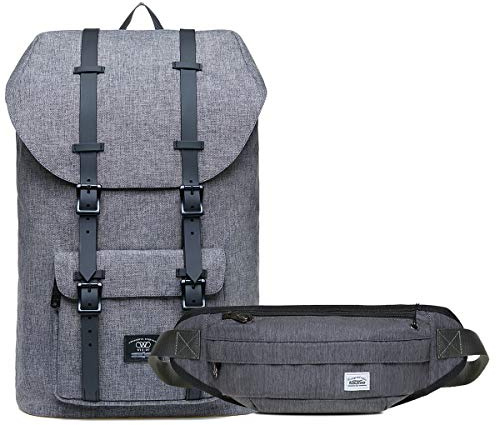 KAUKKO Zaino per studenti 43,2 cm, per notebook da 15 pollici, zaino casual per studenti da 47 cm, Set grigio Ki01+hd002, Taglia unica per tutti, Zaino daypack