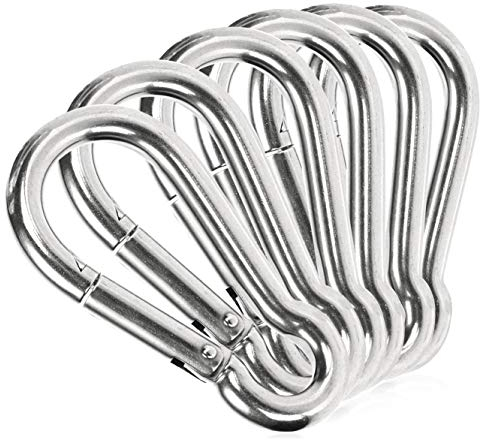 com-four® 6X Karabinerhaken - Premium Karabiner aus witterungsbeständigem Edelstahl 304 - Stahl-Haken mit 45 kg Tragkraft/WLL für Schlüsselanhänger, Garten, Haushalt, Handwerk - 50 x 5 mm
