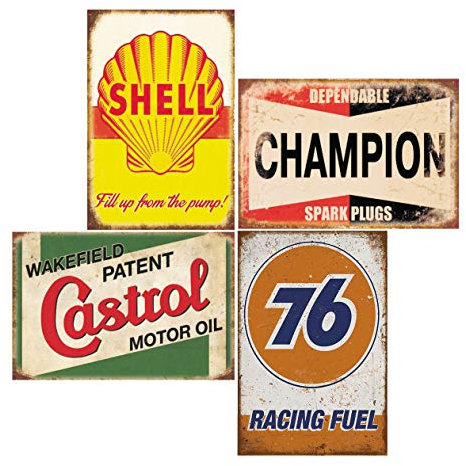4 cartelli in metallo, riproduzione, vintage, a gas, olio, auto, garage, bar, decorazione da parete retrò, 20,3 x 30,5 cm (76)