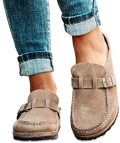 Baitang Damen Clogs aus Veloursleder, lässig, bequem, Khaki, 39