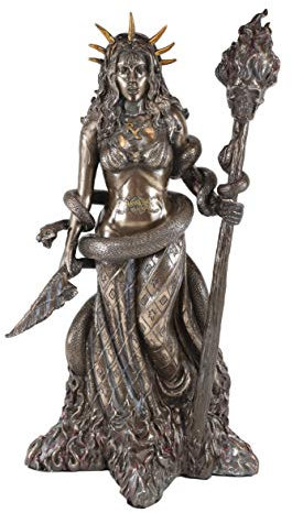 Ebros Griechische Göttin weiße Hexe Zauberin Hekate Figur in Bronzefarbe Hekate Nekromancy Gottheit Magie mächtige heidnische Hexerei Wicca Akzent-Statue