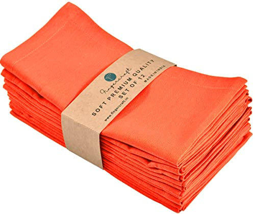 FINGERCRAFT Abendessen Stoffservietten in Baumwollleinenmischgewebe 12er, Premium-Qualität, Gehrung Ecken für jeden Tag Servietten sind Pre Shrunk (orange)