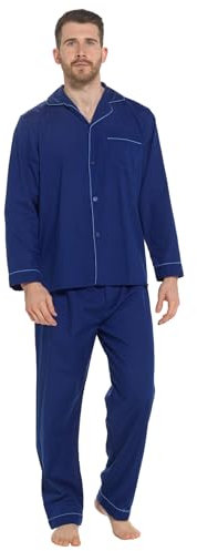 Lora Dora Strong Souls Mens Traditional 2 Piece Pyjamas Plain Navy Small