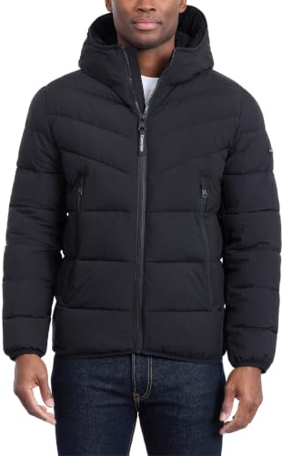 Calvin Klein Herren Wintermantel – Puffer-stretchjacke mit Sherpa-kapuze Jacke