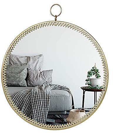 LONGWIN Gold Hanging Wall Round Mirror Decor Geometric Circle Mirror for Bathroom Bedroom Living Room 10.2inch