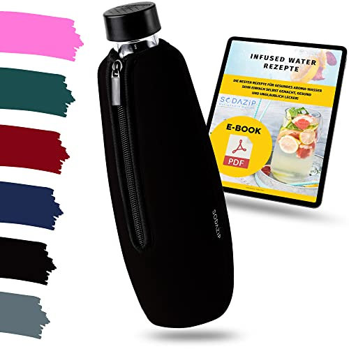 SODAZiP® Premium Schutzhülle kompatibel mit SodaStream Duo Glasflasche [MIT KÜHLEFFEKT] - Bruchschutz Neopren Hülle für Soda Stream Duo Glasflaschen - Idealer Flaschenkühler für unterwegs (Schwarz)