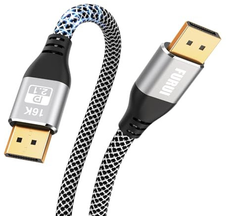 FURUI Câble DisplayPort 2.1 certifié VESA de 3 m, câble DP 2.0 16K, prend en charge 80 Gbit/s, 16K @ 60 Hz, 8K @ 120 Hz, 4K @ 240 Hz/165 Hz, 2K @ 360 Hz pour ordinateur portable, moniteur de jeu TV