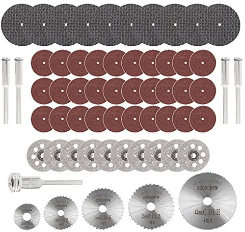 Gasea 60pcs Diamond Cutting Disc Kits for Rotary Tool, 1/8 Shank HSS Mini Cut Off Wheel Circular Saw Blades with 5pcs Mandrels for Wood Plastic Stone Metal