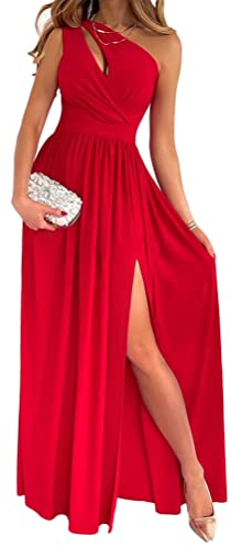 Onsoyours Abendkleid Damen Elegante Maxi Langes Kleid mit Schlitz Ballkleider Ärmellos Maxikleid Strandkleid Partykleid Cocktailkleid Festlich Kleid A Rot M