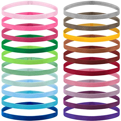 Duufin 20 Stück Stirnbänder Sport Elastische Haarbänder Anti-Rutsch Stirnbänder Sport Haarband Elastische Haarbänder für Damen Herren, 20 Farben