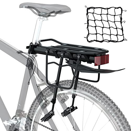 Fahrrad-Gepäckträger mit Schutzblech und Bungee-Gepäcknetz und reflektierendem Logo, Schnellverschluss, Mountain-Road-Fahrradträger, universal, verstellbar, Touring-Gepäckträger, große Kapazität