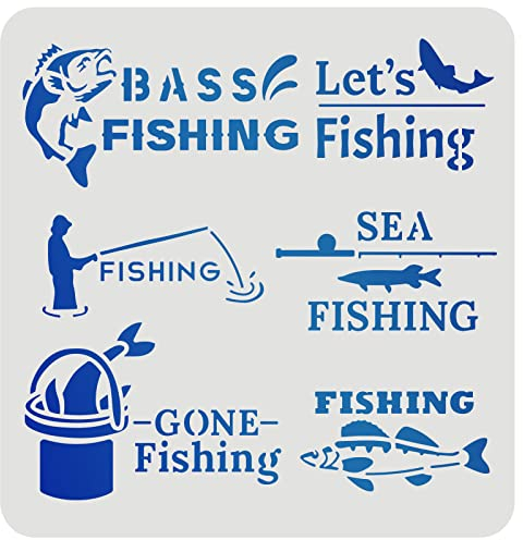 FINGERINSPIRE Fisch Schablone Bass Fishing Schablone Schablone 30x30cm Gone Fishing Sea Fish Malerei Zeichnung Schablone Mylar-Schablone zum Malen auf Holz Wand DIY T-Shirt Home Decor