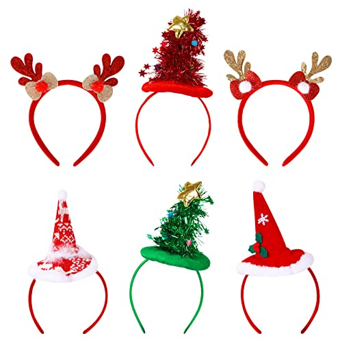 6 Weihnachten Stirnbänder Weihnachtsstirnbänder Weihnachten Haarreif Elf Party Hut Stirnband Weihnachtsbaum Weihnachtskopfbedeckung Santa Hat Pailletten Stirnbänder Partyhüte für Kinder Erwachsene