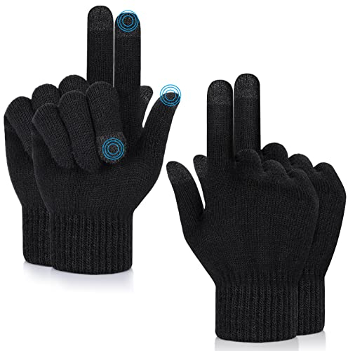 MELLIEX 2 Paar Winter Touchscreen Handschuhe, Warme und Atmungsaktive Stretch Strick Fingerhandschuhe für Damen und Herren