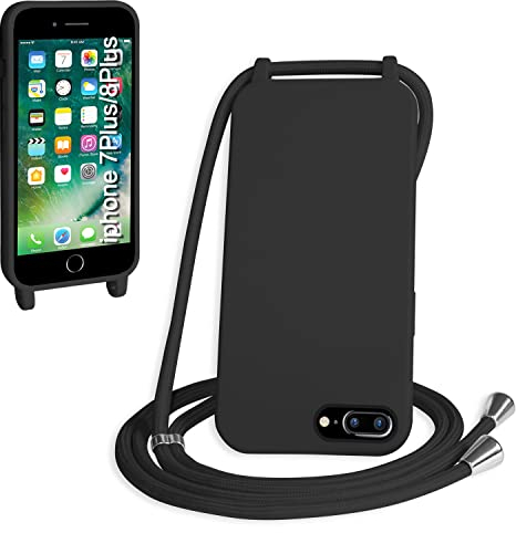 WenBaby Handykette für iPhone 6/7/8 Plus Hülle mit Band,Handyhülle mit Schnur zum Umhängen Silikon Seil Necklace Schutzhülle mit Kordel Tasche Case TPU Bumper für iPhone 6/7/8 Plus- Schwarz