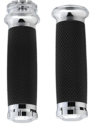 Twilight Garage 2,5 cm Chrom Motorrad Handgriff Lenkergriffe Kabel Gasgriff Kompatibel mit Harley Davidson Sportster Honda Yamaha Suzuki Kawasaki Harley Cruiser