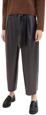 TOM TAILOR Damen Fake-Leder Culotte Hose mit Gürtel, deep black, 46/28