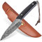 AuRiver Cuchillo Outdoor Pequeño, Cuchillo de Hoja Fija para Camping, Cuchillo de Caza Pequeño con hoja de acero de Damasco, Cuchillo de Cinturón para Camping,Senderismo (WangZhe)