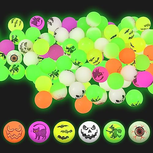60 Stück Halloween Flummi,Leuchtend Flummies für Kinder,Flummis,Gummiball Hüpfball Springball,Tombola preise kinder, für Kinder Geeignet Geburtstag Partys Halloween Weihnachten