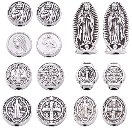 Pandahall 70 Stück Jesuskreuz Heilige Benedikt Medaille lose Perlen Jungfrau Maria Charms Abstandshalter für DIY Rosenkranz Halskette Armband religiöse Schmuckherstellung