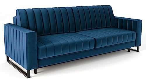 Siblo Sofa Mono 3 Kollektion - Sofa mit Schlaffunktion - Elegante Couch - Wohnzimmer Möbel - Komfortables Schlafsofa - Sofa 3-Sitzer - Klappsofa mit Bettkasten - 234x96x86 cm - Blau