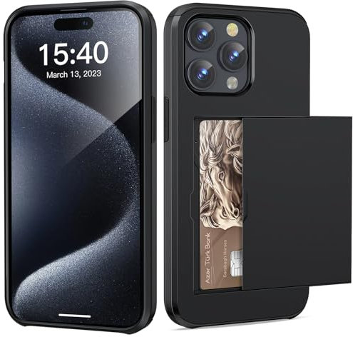 ACOCOBUY Coque pour iPhone 15 Pro Max Étui Portefeuille Fente pour Carte Crédit Cachée Coque avec Porte-Cartes Antichoc Housse Protection à Double Couche Étui Housse Arrière 6,1Pouces pour hommes Noir