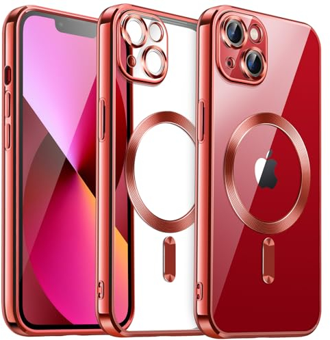 JETech Soft Clear Case for iPhone 13 6.1-Inch, Camera Lens Full Protection, Compatible with MagSafe Wireless Charging, Shockproof Electroplated TPU Phone Cover (Bright Red)
