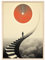 JUNOMI® Surrealismus Poster DIN A2 - Motiv 08 | Vintage Poster, Fantasie-Poster, Hippie, Planeten, 60er, 70er, 80er, Frauenporträt | Mit Rahmen Natur