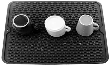 Pumuky Tapis Egouttoir Vaisselle,40×30 cm Tapis de Drainage de Cuisine Super Absorbant, Antidérapant Égouttoir à Vaisselle Pliable,Peut être utilisé pour la Machine à café, Bar, Cuisine(Noir)