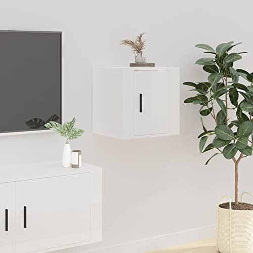 Homgoday Meuble TV mural blanc brillant 40 x 34,5 x 40 cm, meuble pour TV, salon, salle à manger, bureau, télévision, équipement de musique, meuble bas de rangement