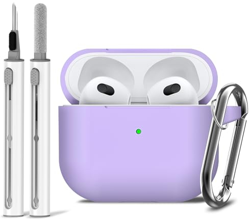 Inesore Compatible with Airpods 3rd Case Cover, Silicone Protective Case for Apple AirPods 3rd Generation with Keychain and Cleaner Pen, for Women Men (Purple)