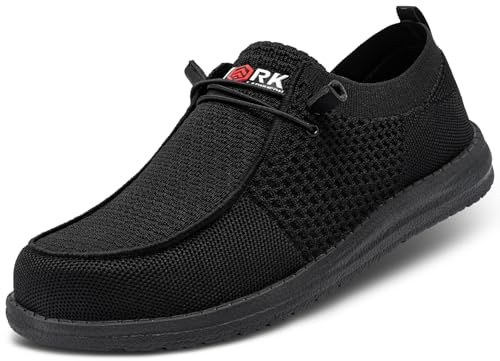 LARNMERN Steel Toe Loafers Women Slip On Shoes Lightweight Comfortable Lounging Walking Safety Work Flats Sneakers(7 Women, Black Women)
