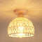 iDEGU Vintage Deckenleuchte Kronleuchter aus Holz Rattan Lampenschirm Industrielle Deckenlampe Retro E27 Beleuchtung Dekoration für Schlafzimmer, Wohnzimmer, Flur, Bar, Restaurant (20cm, Cremeweiß)
